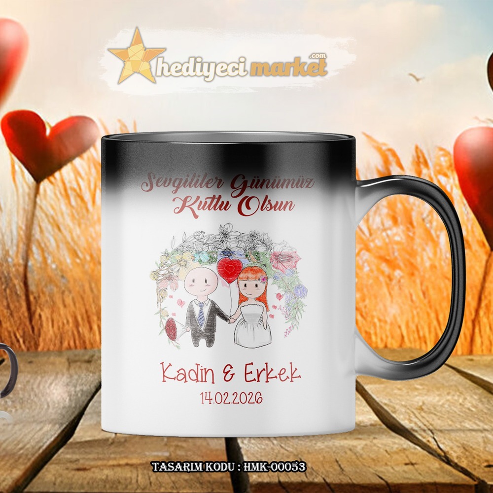Kişiye Özel Sevgililer Günü Temalı Sihirli Kupa Bardak - HMK-00053 - HM-01-00155-01
