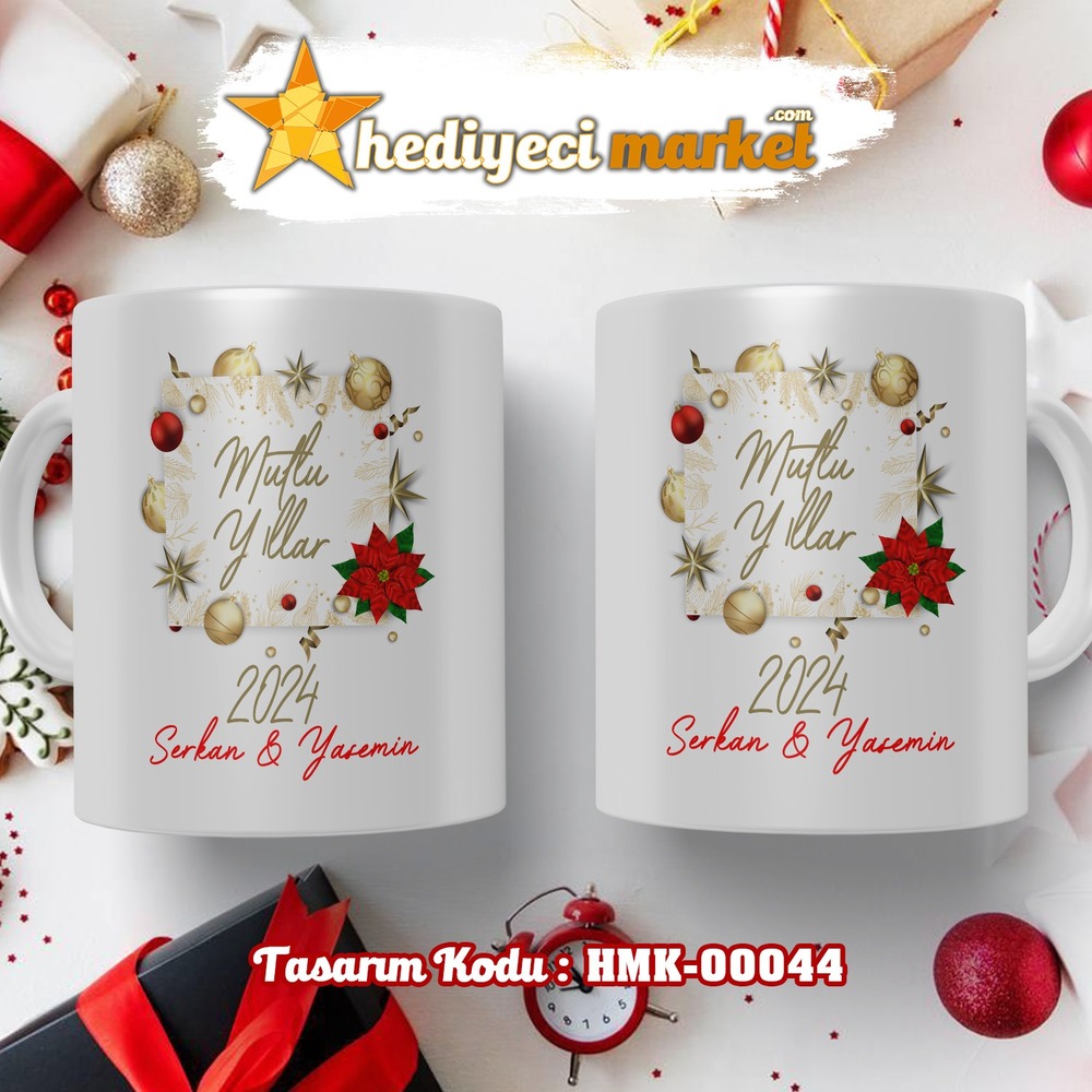 Kişiye Özel Yılbaşı Temalı Beyaz Kupa Bardak - HMK-00044 - HM-01-00133-01