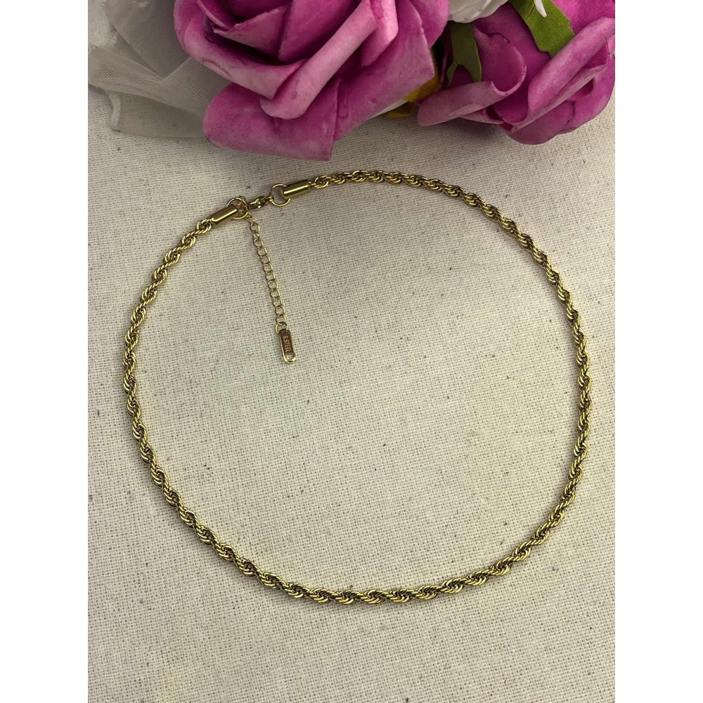 316 L Gold İnce Burgu Paslanmaz Çelik Zincir Kolye - HMÇK-0036