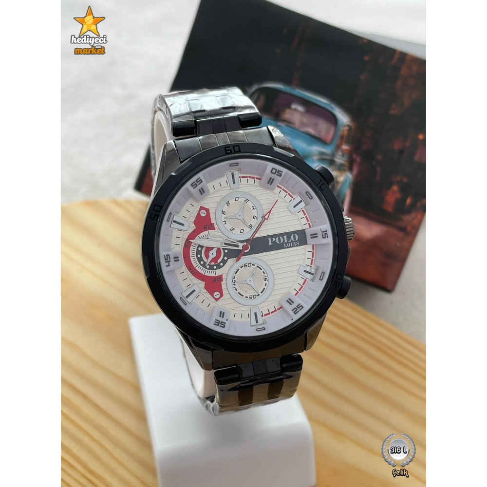 G Sport Polo Çelik Kasa ve Beyaz Detaylı Yuvarlak Erkek Kol Saati - HMES-0036 || HM-03-00107-36