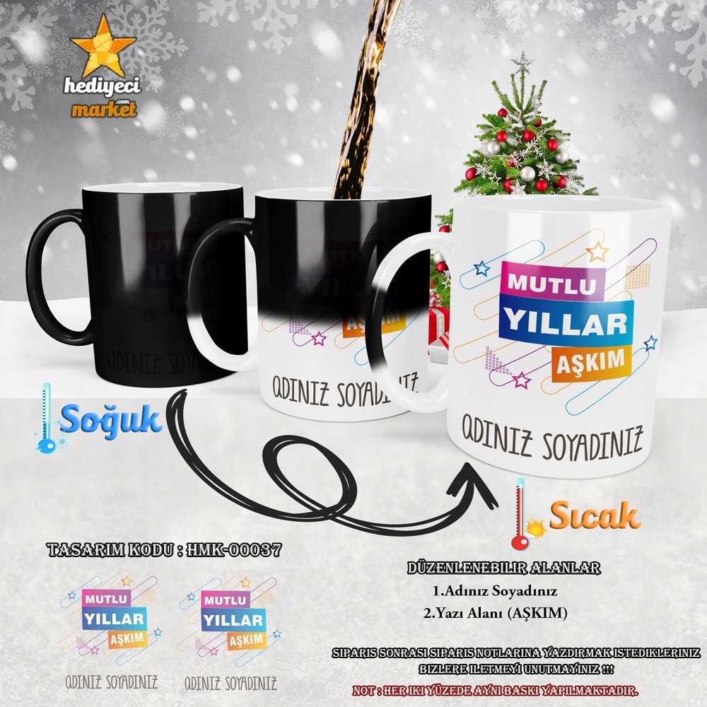 Kişiye Özel Yılbaşı Temalı Sihirli Kupa Bardak - HMK-00037 - HM-01-00113-01