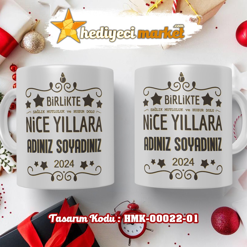 Kişiye Özel 2025 Yılbaşı Temalı Beyaz Kupa Bardak - HMK-00022-01 - HM-01-00072-01