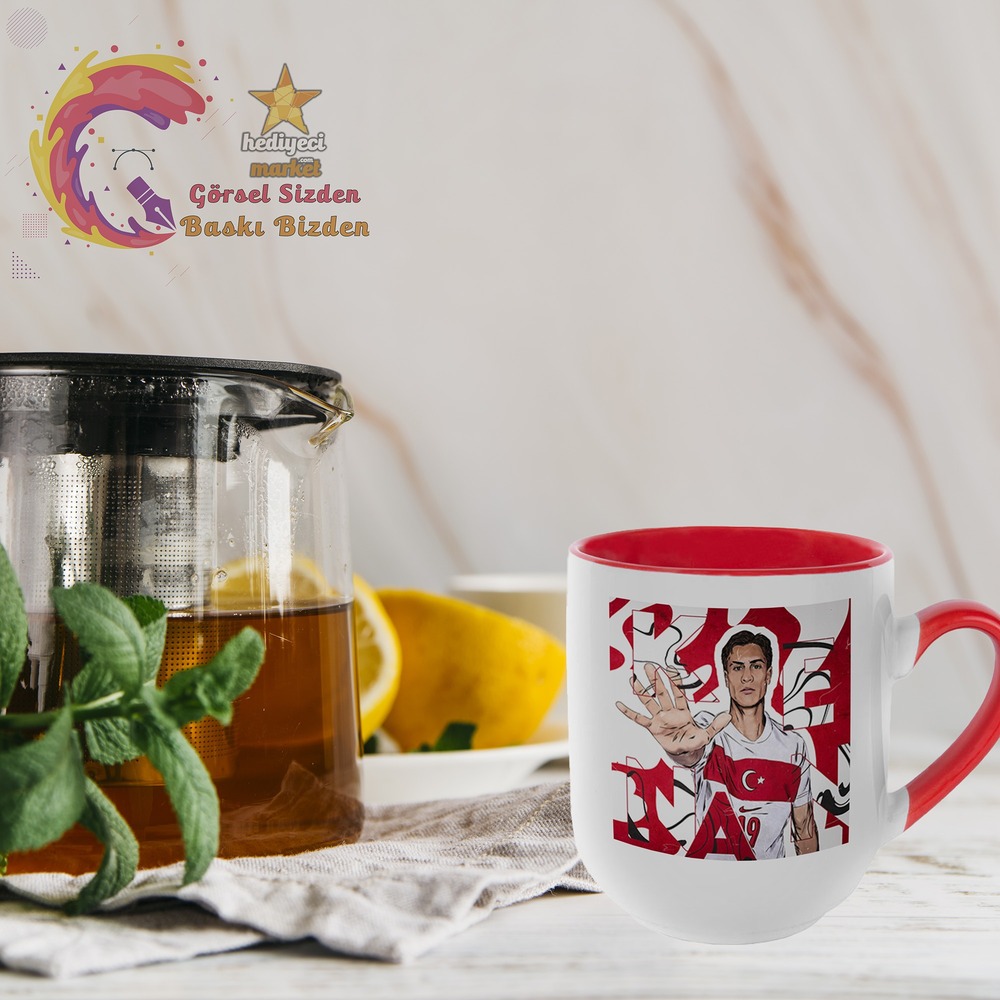 Kenan Yıldız Temalı Porselen Kırmızı Elite Kupa Bardak - HMK-00118-02 || HM-01-00368-02