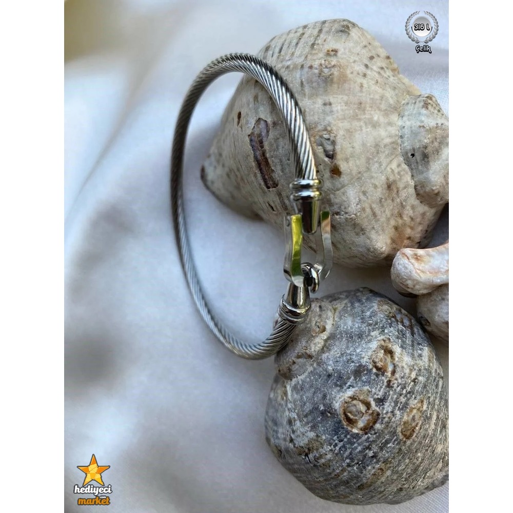 316 L Paslanmaz Silver Burgu Unisex Çelik Bileklik ve Yüzük Seti - HMÇB-0018 ||  HM-03-00102-02