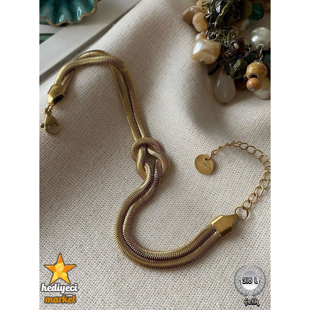 316 L Ikili Düğüm Model Çelik Italyan Zincir Çelik Bileklik - HMÇB-0040 || HM-03-00117-02