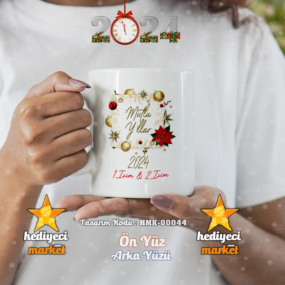 Kişiye Özel Yılbaşı Temalı Beyaz Kupa Bardak - HMK-00044 - HM-01-00133-01