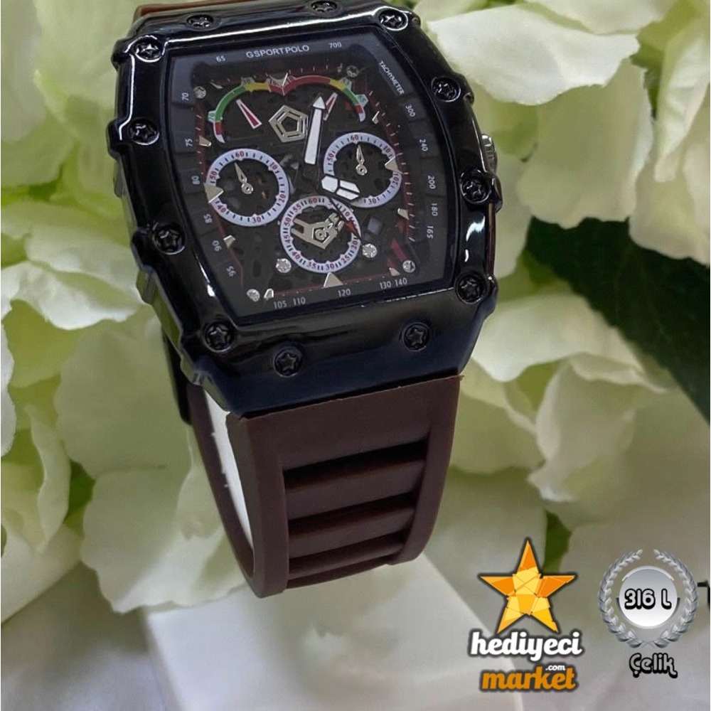 G Sport Polo Çelik Kasa ve Kahverengi Slikon Kordon Erkek Kol Saati - HMES-0017 || HM-03-00107-17