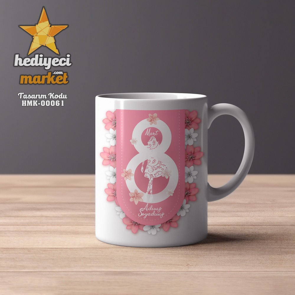 8 Mart Kadınlar Gününe Özel Beyaz Kupa Bardak - HMK00061 - HM-01-00171-01
