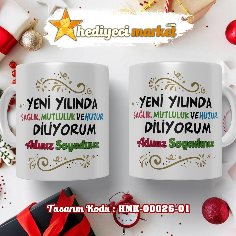 Kişiye Özel 2024 Yılbaşı Temalı Beyaz Kupa Bardak - HMK-00026-01 - HM-01-00083-01