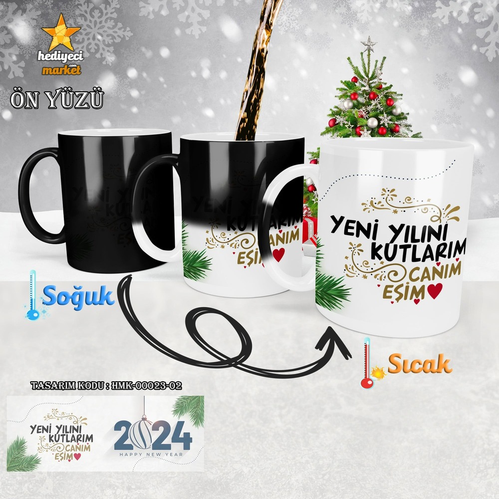 Kişiye Özel 2024 Yılbaşı Temalı Sihirli Kupa Bardak - HMK-00023-02 - HM-01-00076-02