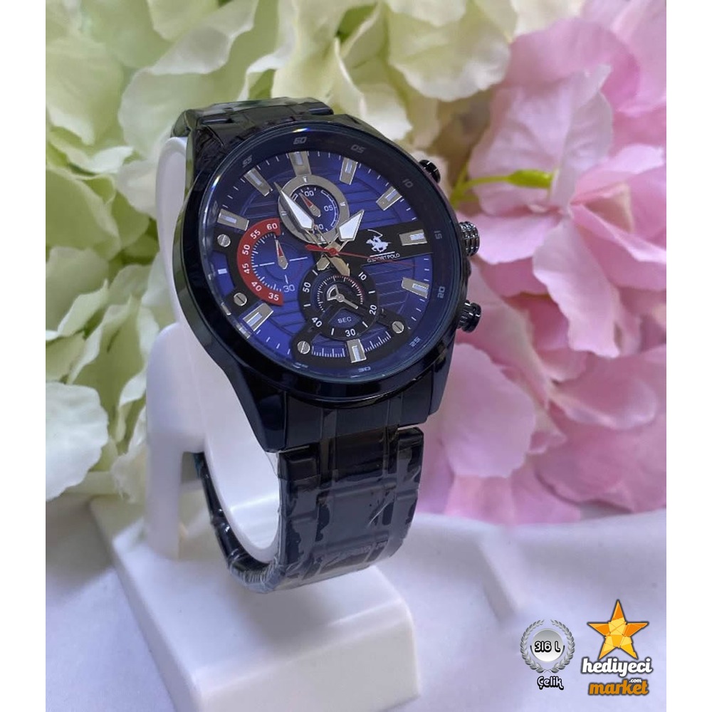 G Sport Polo Çelik Siyah Kasa ve Lacivert Detaylı Erkek Kol Saati - HMES-0032 || HM-03-0010