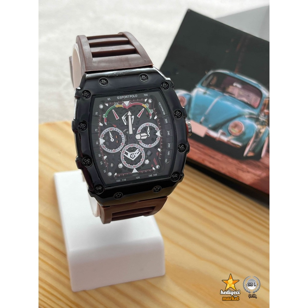 G Sport Polo Çelik Kasa ve Kahverengi Slikon Kordon Erkek Kol Saati - HMES-0017 || HM-03-00107-17