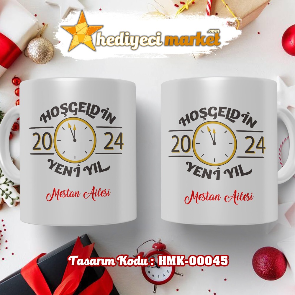Kişiye Özel Yılbaşı Temalı Beyaz Kupa Bardak - HMK-00045 - HM-01-00136-01