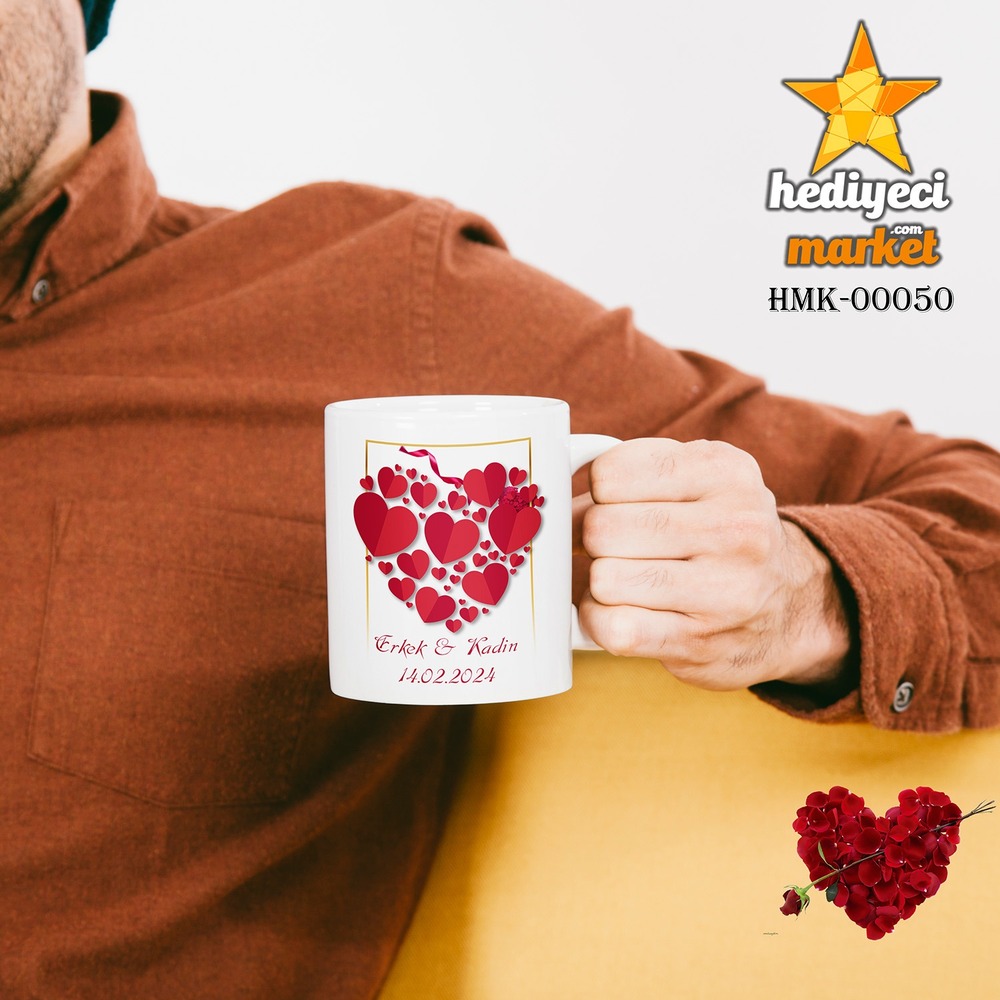 Kişiye Özel Sevgililer Günü Temalı Beyaz Kupa Bardak - HMK-00050 - HM-01-00150-01