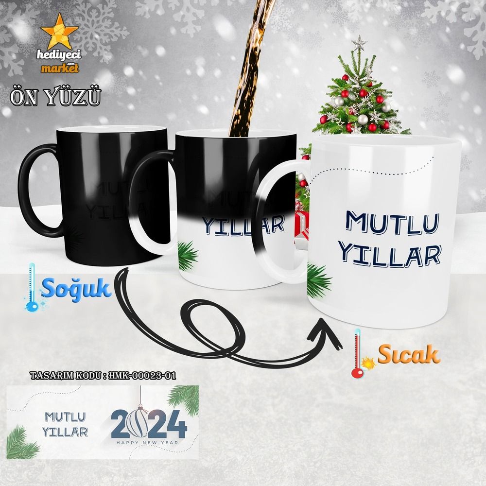 Kişiye Özel 2024 Yılbaşı Temalı Sihirli Kupa Bardak - HMK-00023-01 - HM-01-00076-01