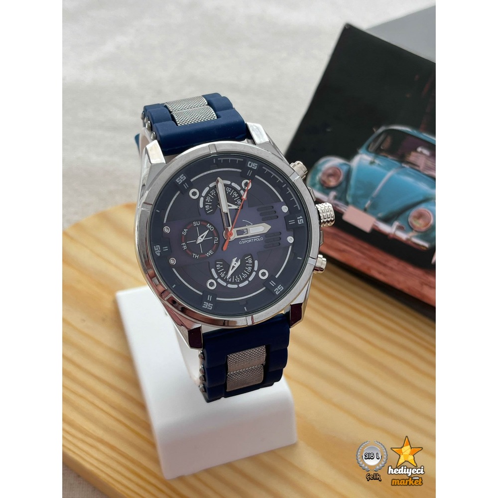 G Sport Polo Çelik Kasa ve Mavi Slikon Kordon Erkek Kol Saati - HMES-0014 || HM-03-00107-14