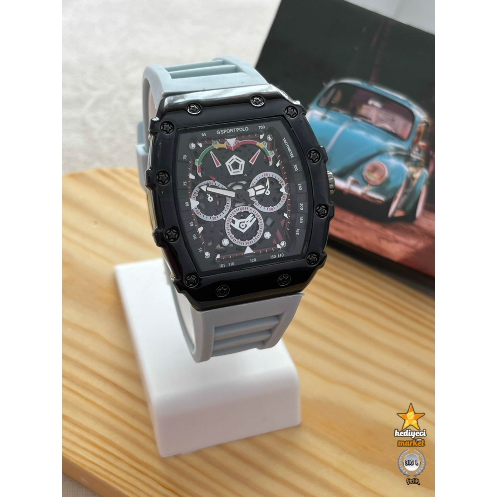 G Sport Polo Siyah Çelik Kasa ve Gri Slikon Kordon Erkek Kol Saati - HMES-0019 || HM-03-00107-19