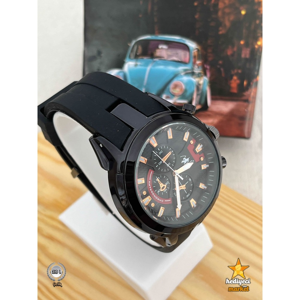 G Sport Polo Siyah Çelik Kasa ve Siyah Çelik Slikon Erkek Kol Saati - HMES-0006 || HM-03-00107-06