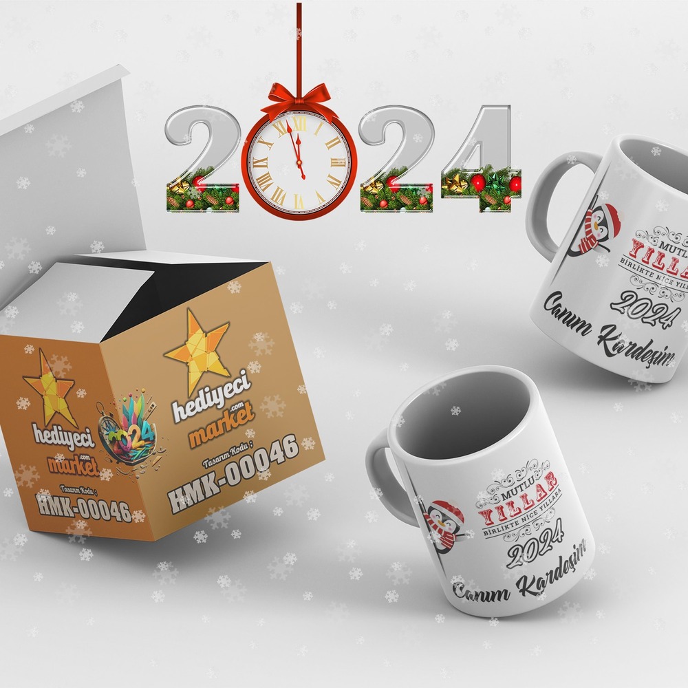 Kişiye Özel Yılbaşı Temalı Beyaz Kupa Bardak - HMK-00046 - HM-01-00139-01