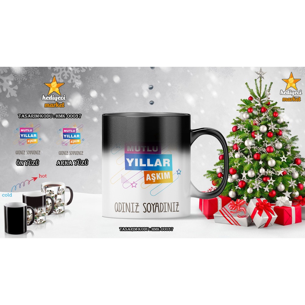 Kişiye Özel Yılbaşı Temalı Sihirli Kupa Bardak - HMK-00037 - HM-01-00113-01