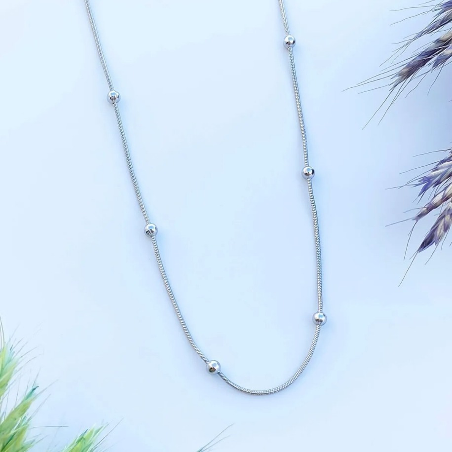 316 L Gümüş Dorika Zincir Ince Italyan Kadın Çelik Kolye 45 cm - HMÇK-0055 || HM-03-00137-01