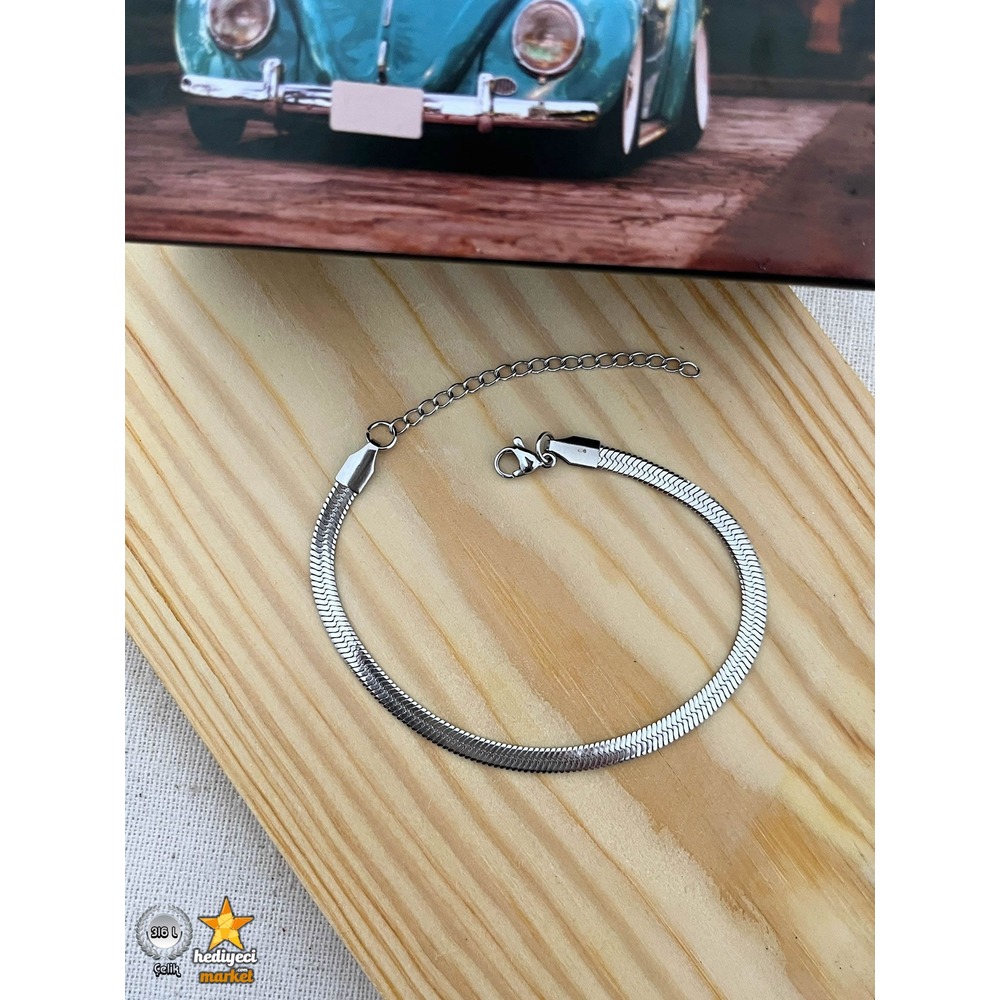316 L Paslanmaz İtalyan Zincirli Erkek Çelik Bileklik - HMÇB-0066 || HM-03-00126-06