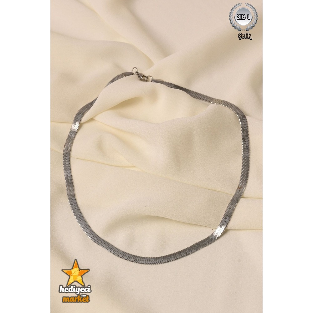 316 L İtalyan Zinciri Gümüş Rengi Paslanmaz Çelik Kolye - HMÇK-0052 || HM-03-00085-01