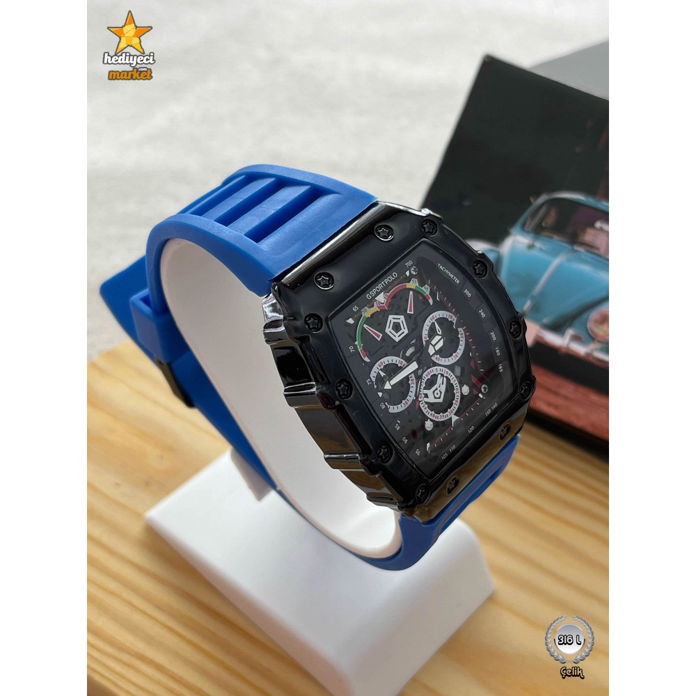 G Sport Polo Siyah Çelik Kasa ve Mavi Slikon Kordon Erkek Kol Saati - HMES-0022 || HM-03-00107-22