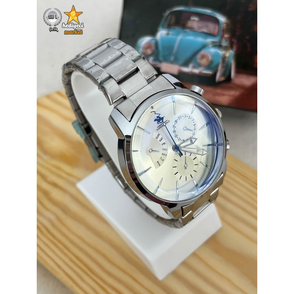 G Sport Polo Çelik Kasa ve Gümüş Renk Detaylı  Erkek Kol Saati - HMES-0039 || HM-03-00107-39