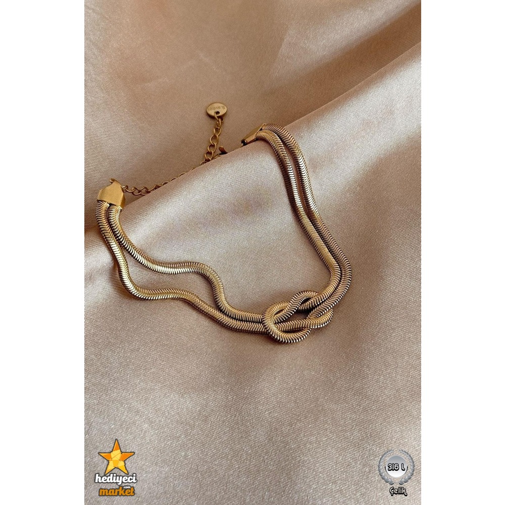 316 L Ikili Düğüm Model Çelik Italyan Zincir Çelik Bileklik - HMÇB-0040 || HM-03-00117-02