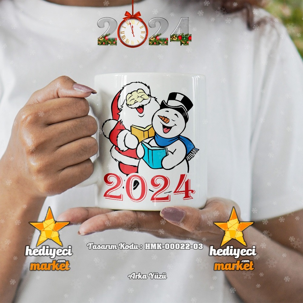Kişiye Özel 2024 Yılbaşı Temalı Beyaz Kupa Bardak - HMK-00022-03 - HM-01-00072-03