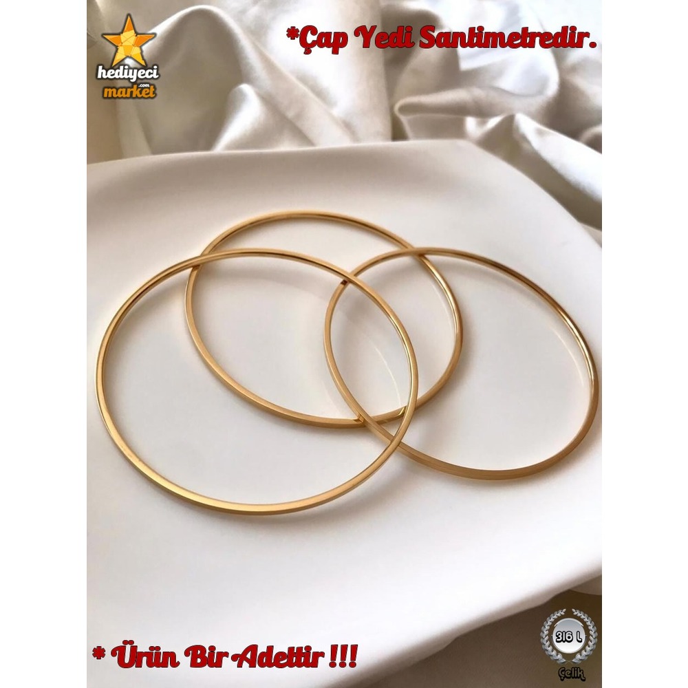 316 L Paslanmaz Tekli 7 CM Gold Ajda Çelik Bilzeik - HMÇB-0025 || HM-03-00105-01