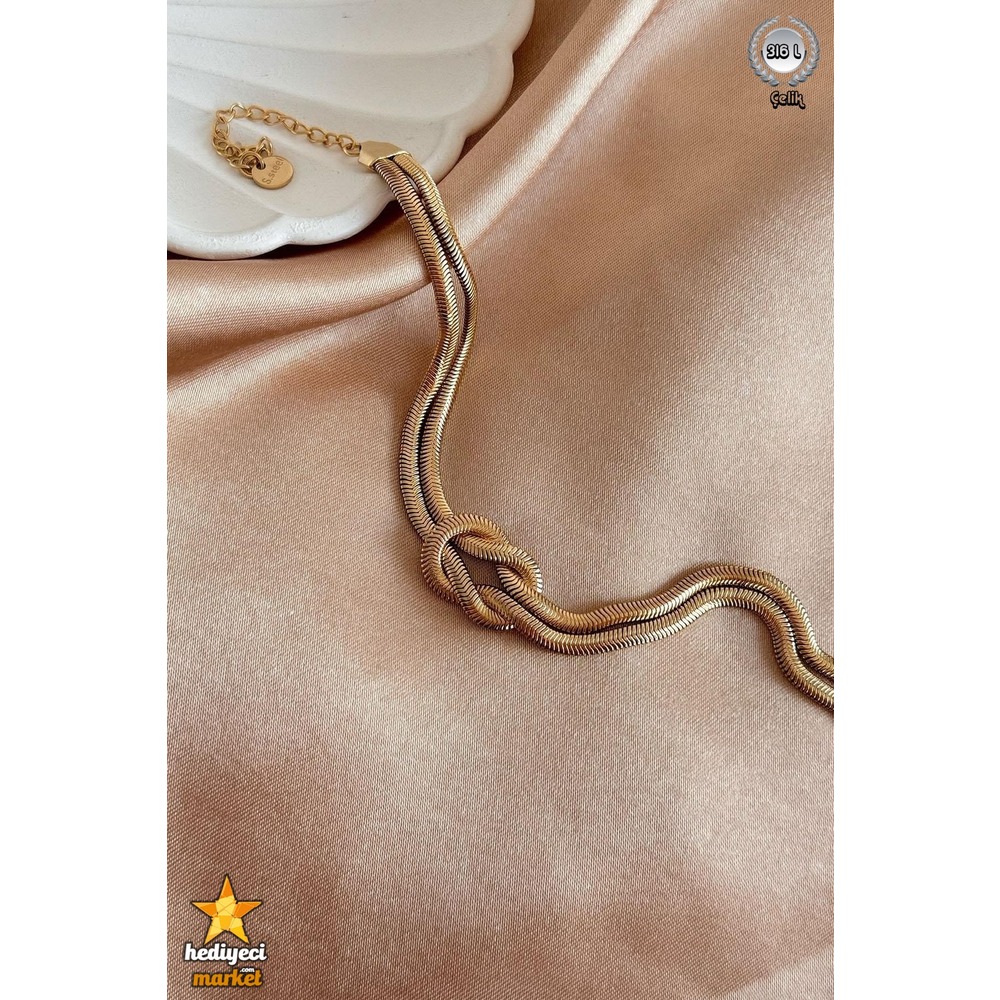 316 L Ikili Düğüm Model Çelik Italyan Zincir Çelik Bileklik - HMÇB-0040 || HM-03-00117-02