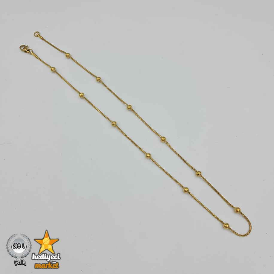 316 L Gold Dorika Zincir Ince Italyan Kadın Çelik Kolye 45 cm - HMÇK-0053 || HM-03-00137-01