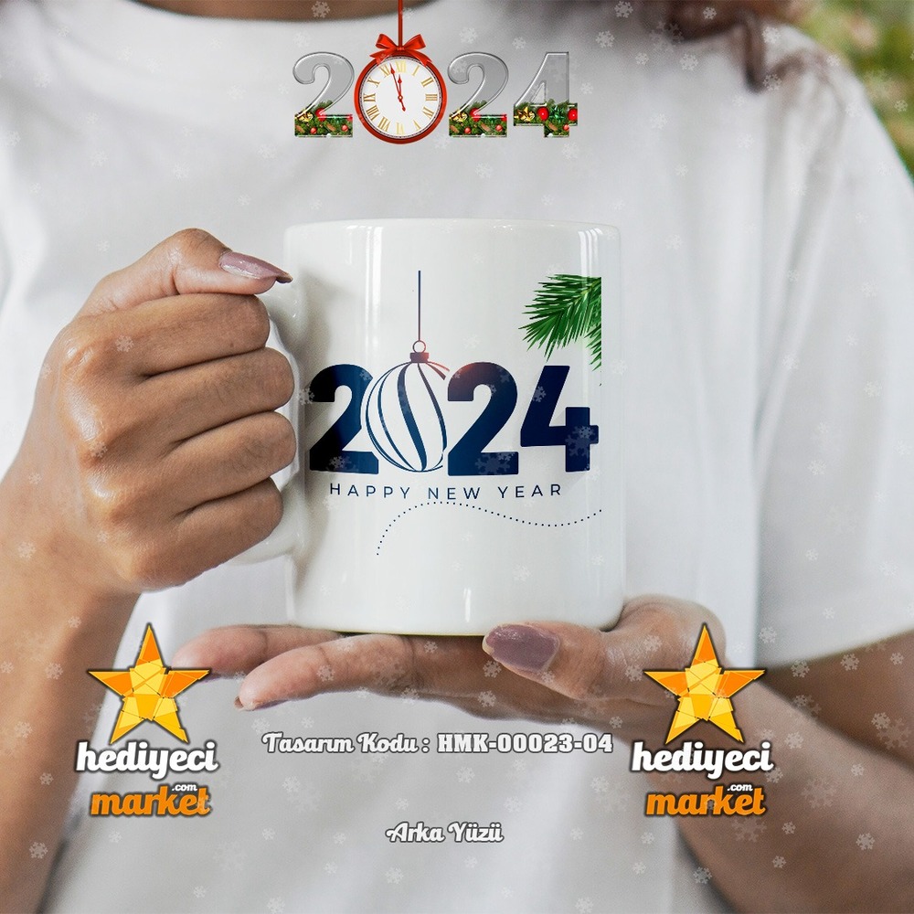 Kişiye Özel 2024 Yılbaşı Temalı Beyaz Kupa Bardak - HMK-00023-04 - HM-01-00075-04