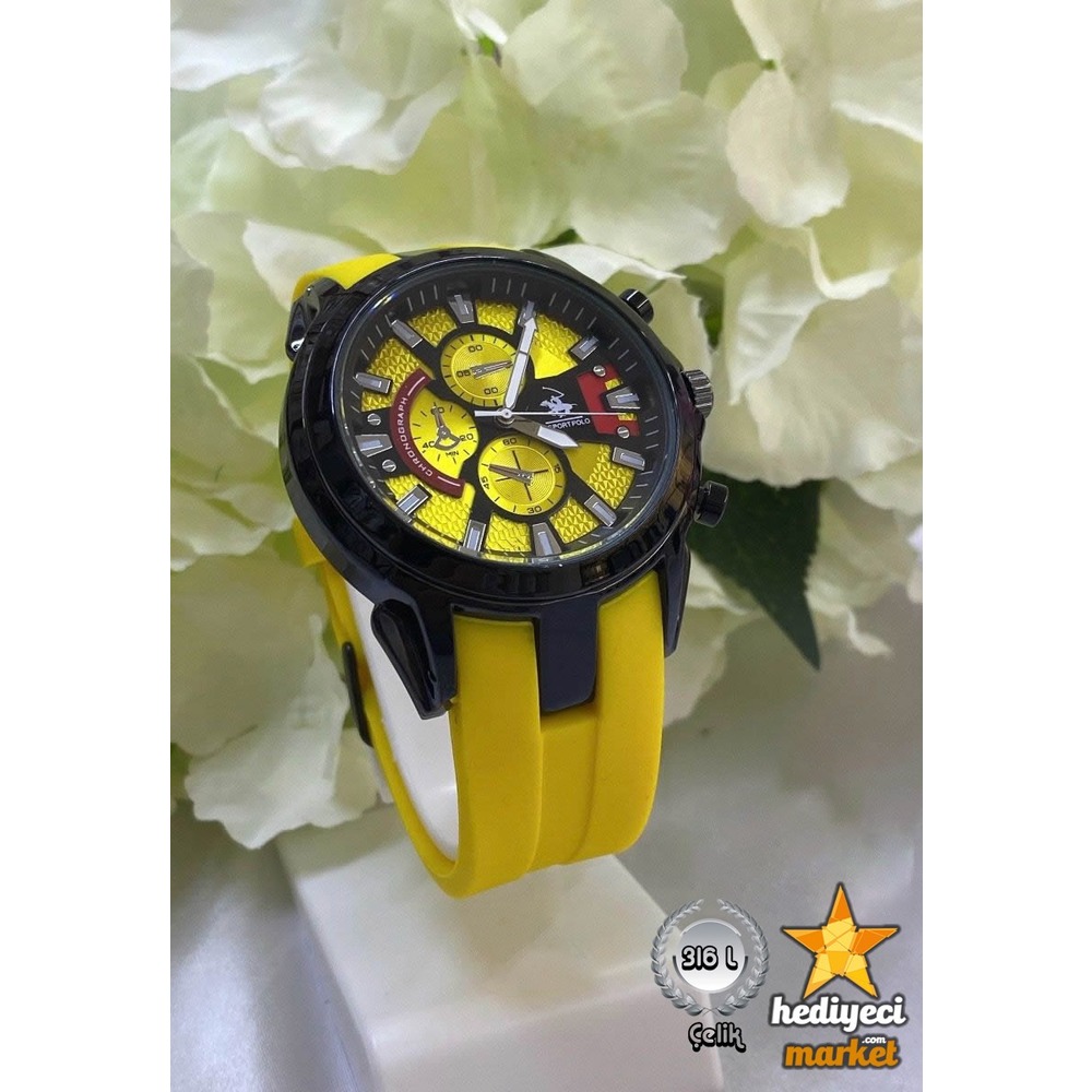 G Sport Polo Sarı Çelik Kasa ve Sarı Çelik Slikon Erkek Kol Saati - HMES-0004 || HM-03-00107-04
