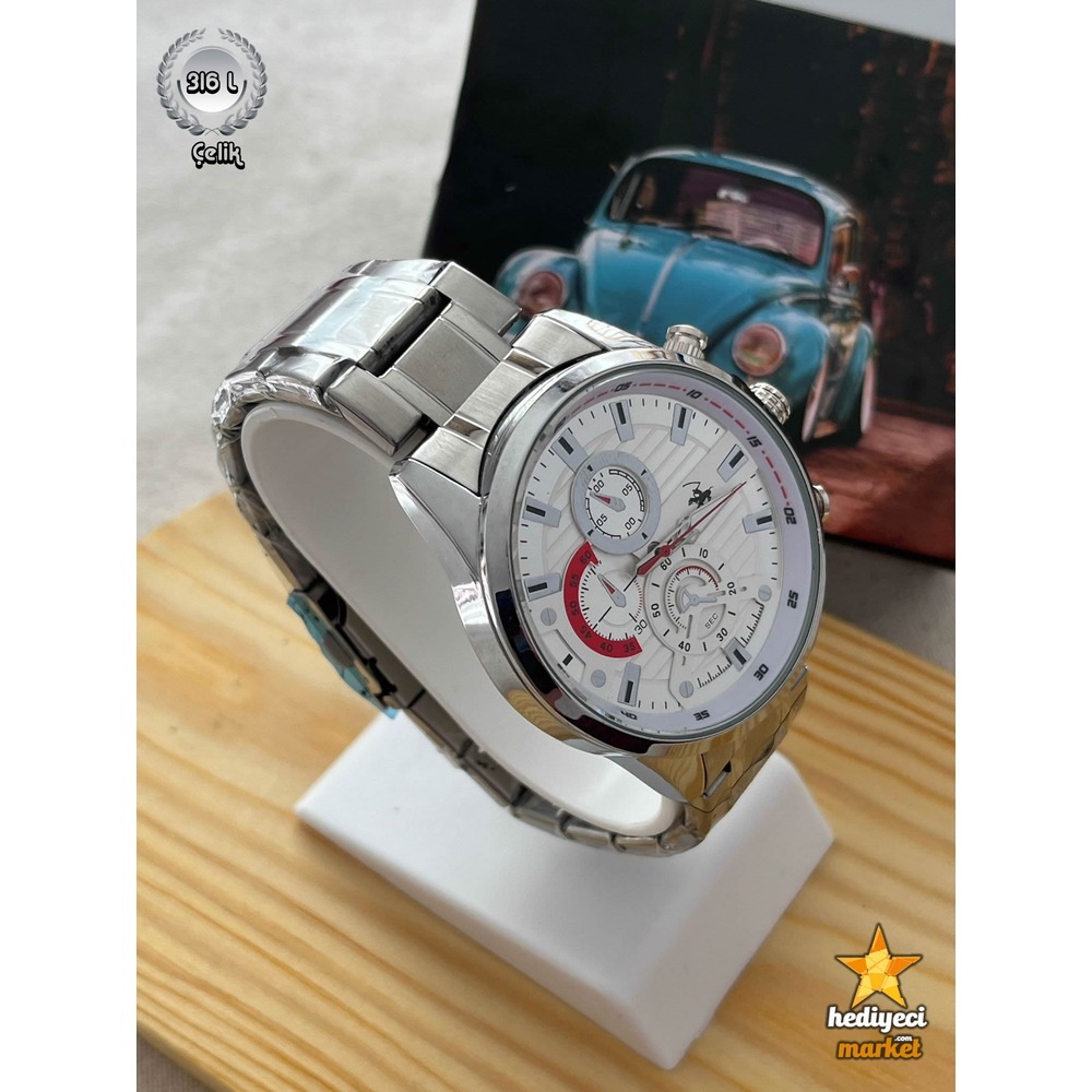 G Sport Polo Çelik Kasa ve Kırmızı Detaylı Erkek Kol Saati - HMES-0030 || HM-03-00107-30