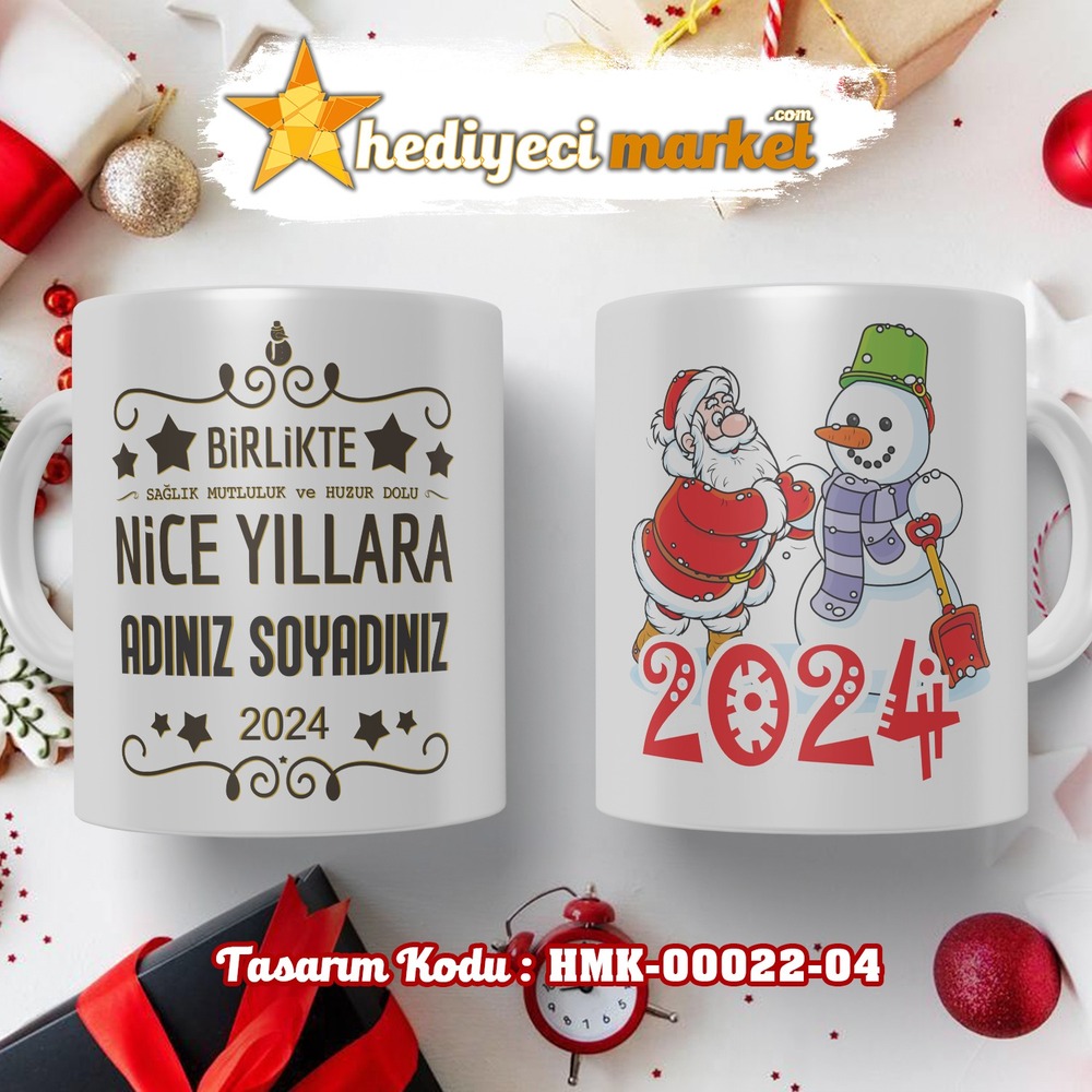 Kişiye Özel 2024 Yılbaşı Temalı Beyaz Kupa Bardak - HMK-00022-04 - HM-01-00072-04