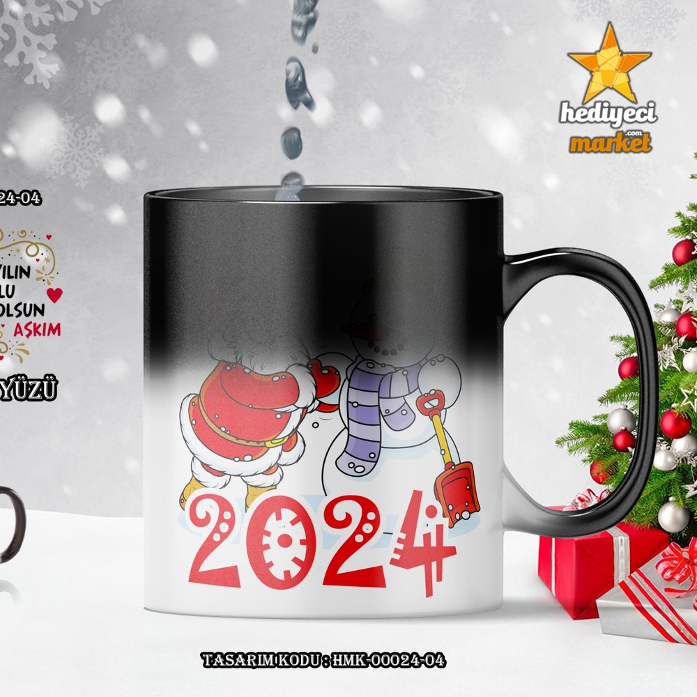 Kişiye Özel 2024 Yılbaşı Temalı Sihirli Kupa Bardak - HMK-00024-04 - HM-01-00078-04