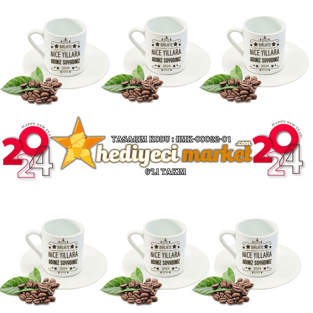 Yılbaşı Temalı Beyaz 6'lı Kahve Fincan Takımı - HMK-00022-01 - HM-01-00074-01