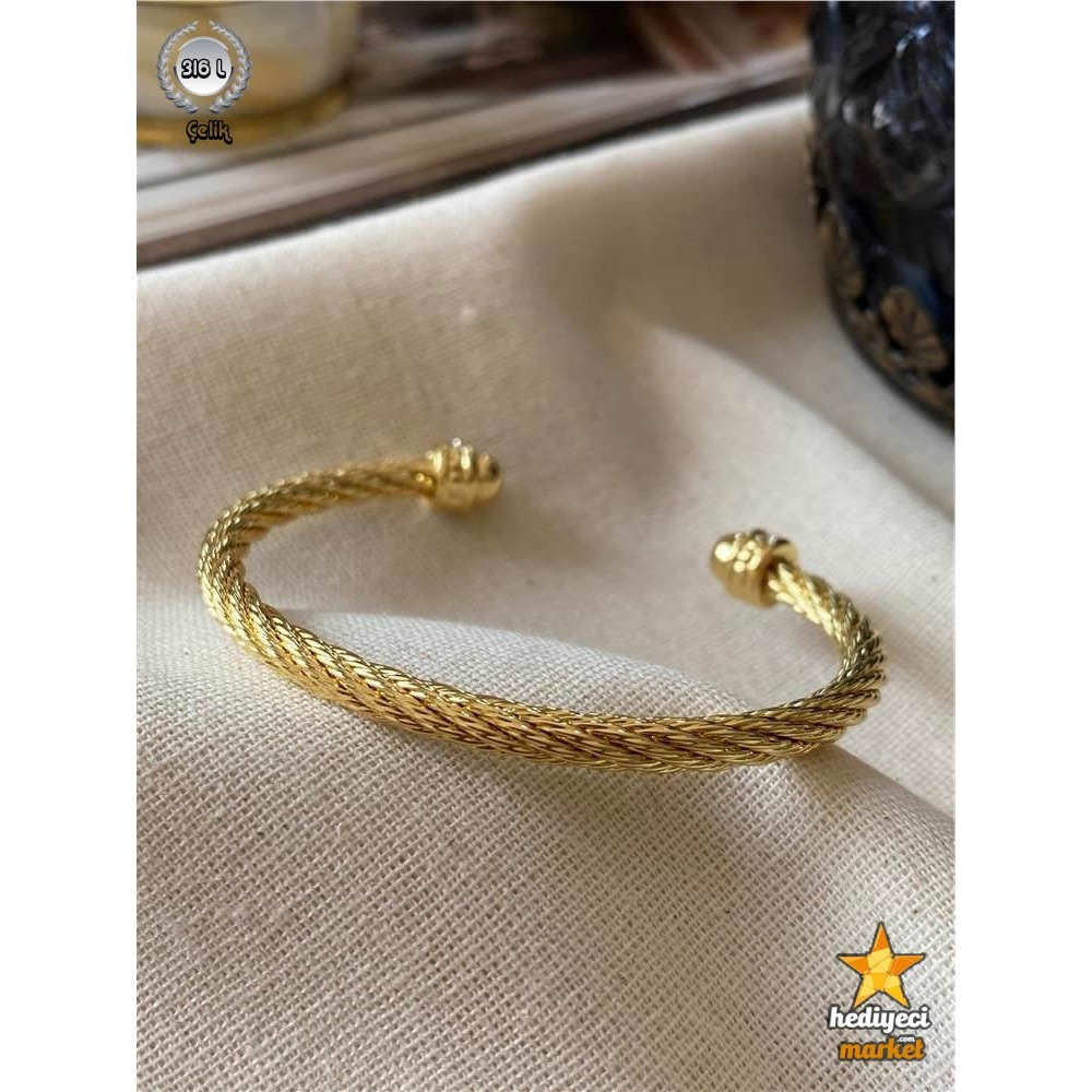 316 L Gold Paslanmaz Burgu Çelik Bileklik - HMÇB-0006 || HM-03-00096-03