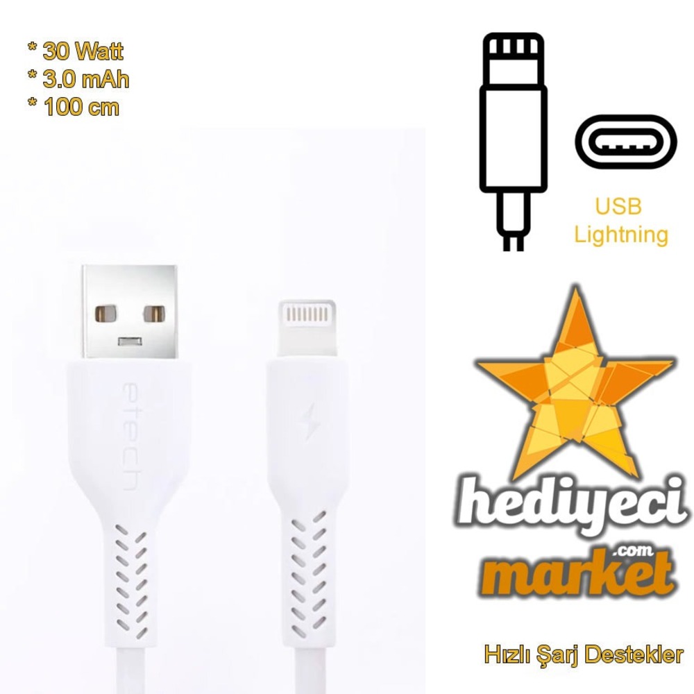 ETECH DK-012 3.0A 30W IP Lightning USB Data Kablosu || HM-06-00005-01