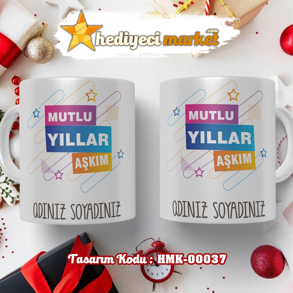 Kişiye Özel Yılbaşı Temalı Beyaz Kupa Bardak - HMK-00037 - HM-01-00112-01
