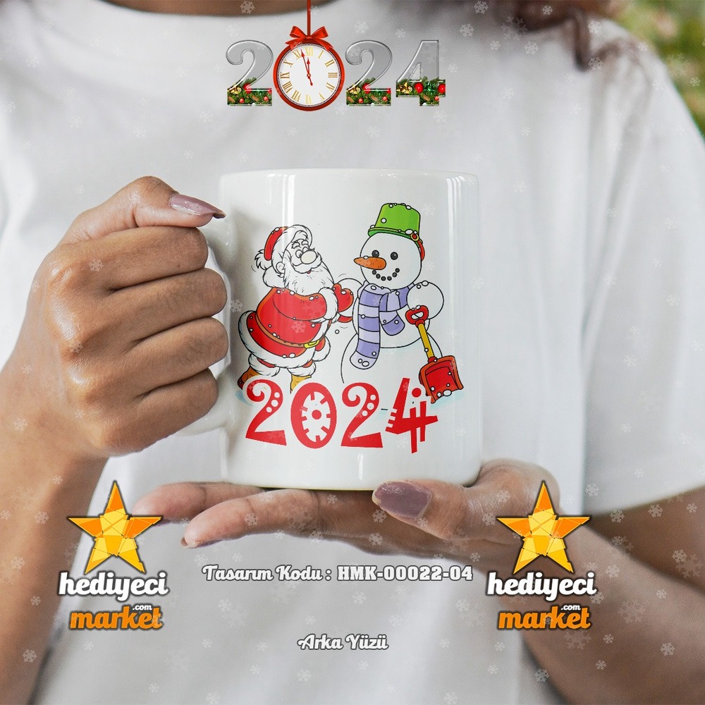 Kişiye Özel 2024 Yılbaşı Temalı Beyaz Kupa Bardak - HMK-00022-04 - HM-01-00072-04