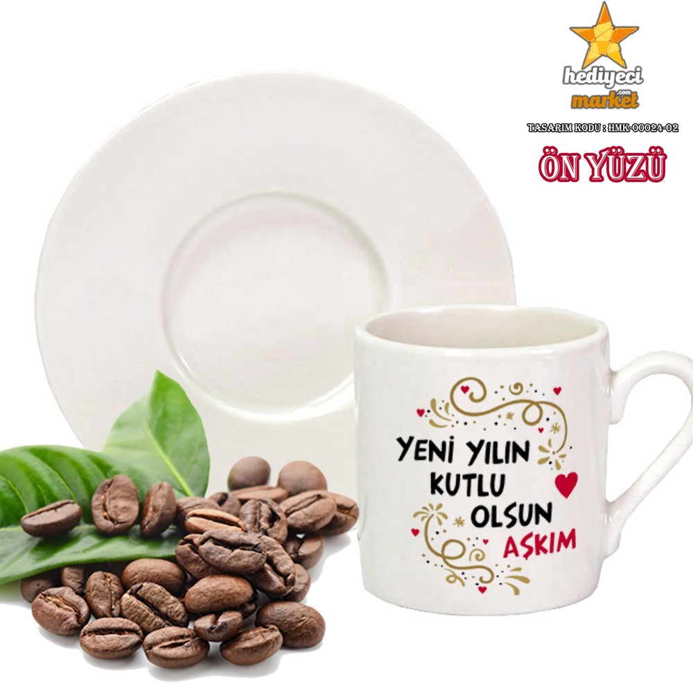 Yılbaşı Temalı Beyaz 6'lı Kahve Fincan Takımı - HMK-00024-02 - HM-01-00079-02