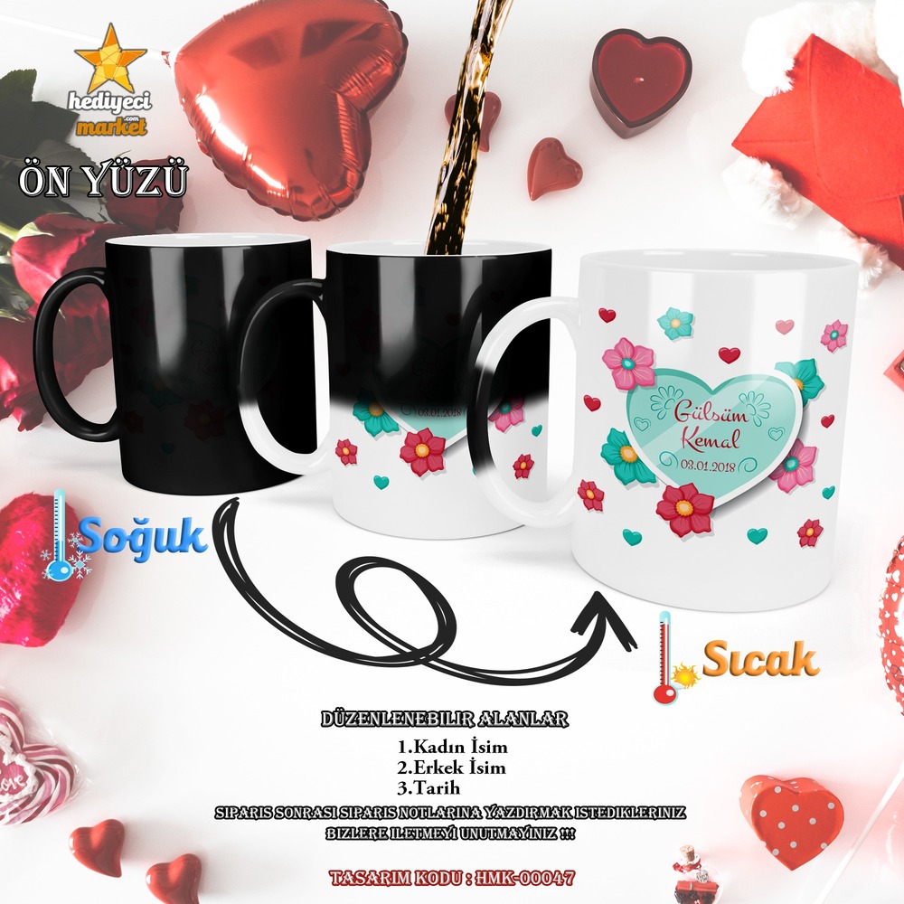 Kişiye Özel Sevgililer Günü Temalı Sihirli Kupa Bardak - HMK-00047 - HM-01-00143-01