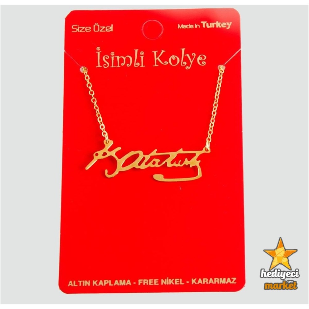 Mustafa Kemal Atatürk İmzalı Uçlu Altın Kaplama Kolye - HMÇK-0047 || HM-03-00082-01