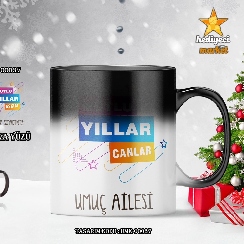 Kişiye Özel Yılbaşı Temalı Sihirli Kupa Bardak - HMK-00037 - HM-01-00113-01