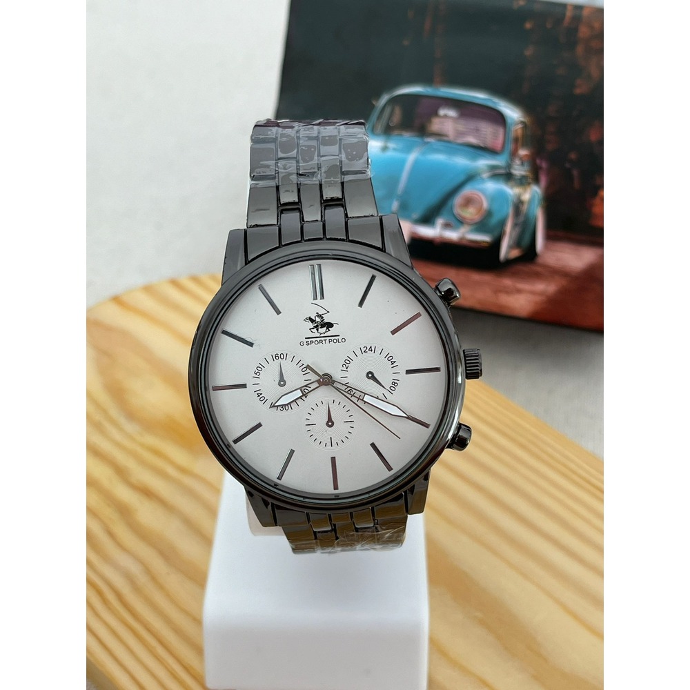G Sport Polo 316 L Çelik Koyu Gri Kasa Beyaz Detaylı Erkek Kol Saati - HMES-0002 || HM-03-00107-02