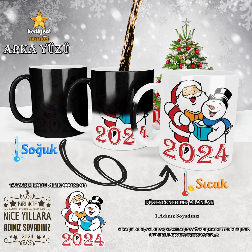 Kişiye Özel 2024 Yılbaşı Temalı Sihirli Kupa Bardak - HMK-00022-03 - HM-01-00073-03
